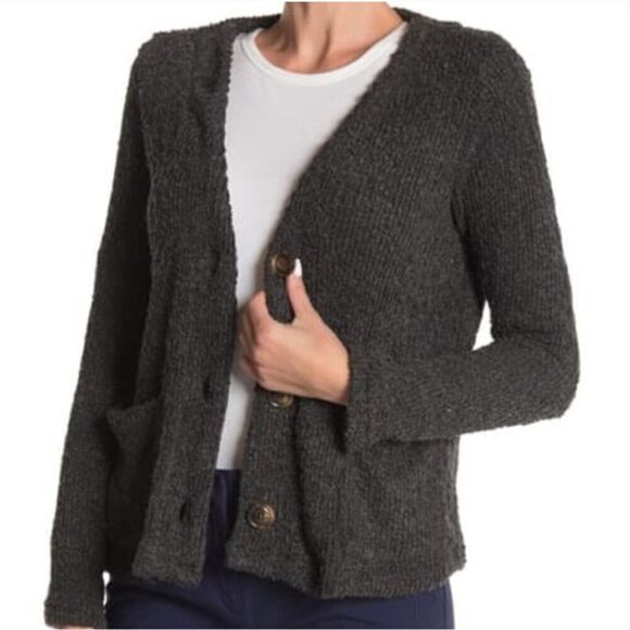 Code x Mode Charcoal gray V-Neck Boucle Knit Cardigan Sweater, size XS - Picture 1 of 16